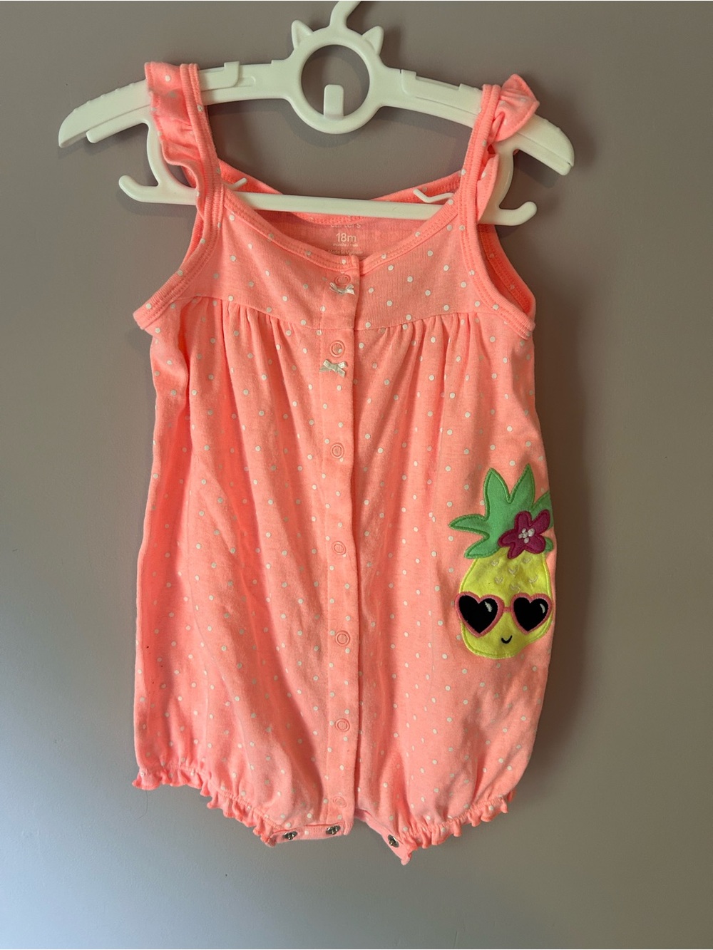 Carter's Coral Pink Polka Dot Romper - Picture 1 of 3